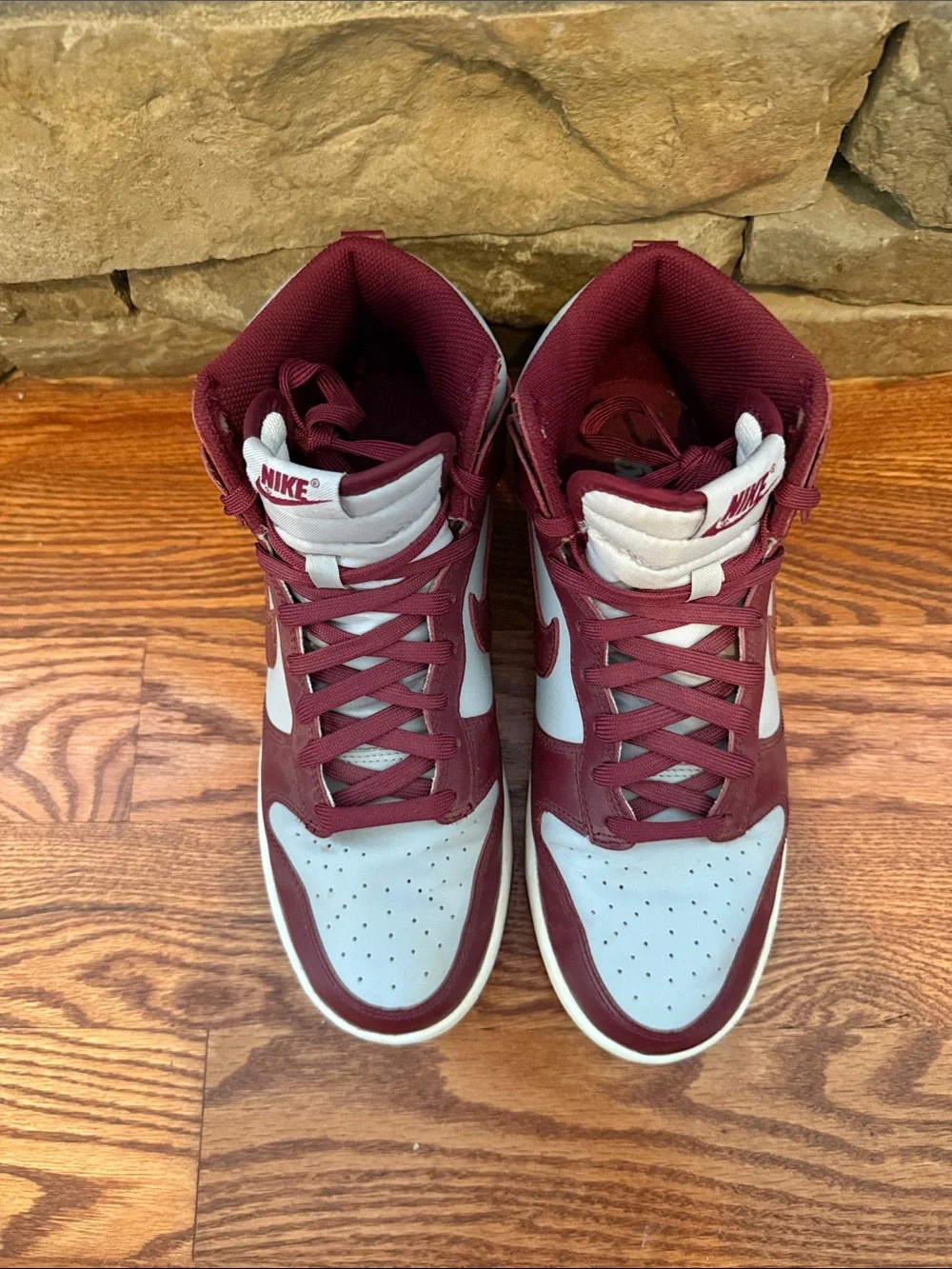 Nike Dunk High in Maroon and White